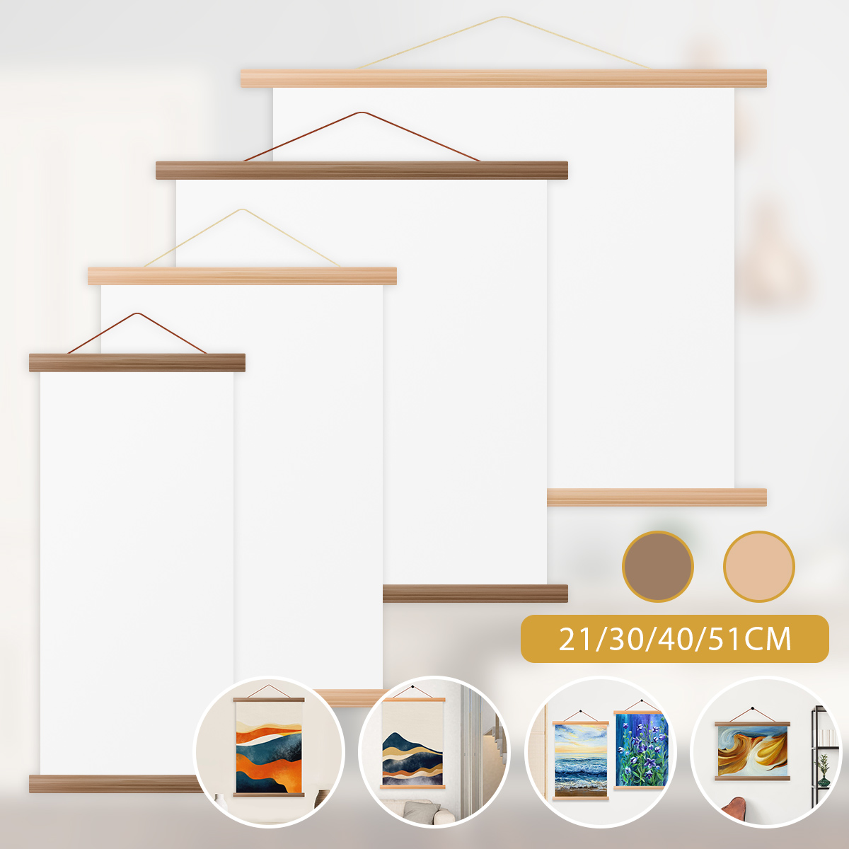 Engraved Wood Frame - 4pcs Picture Poster Hanger Frames Magnetic
