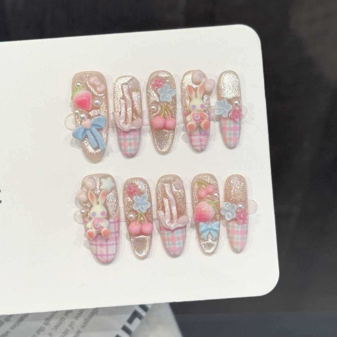 Pressed Flower Art - 10PCS Oval Handmade Press On Nails,Light