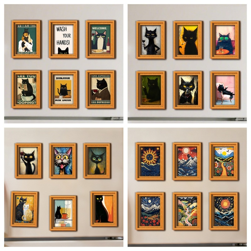 Engraved Wood Frame - 6Pcs/set Wooden Refrigerator Magnet Artwork Fridge