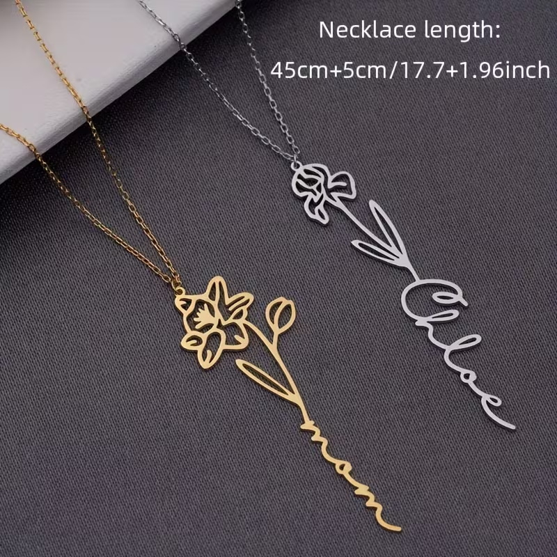 Personalized Custom Name Neckl - Birth Flower Necklace review and price