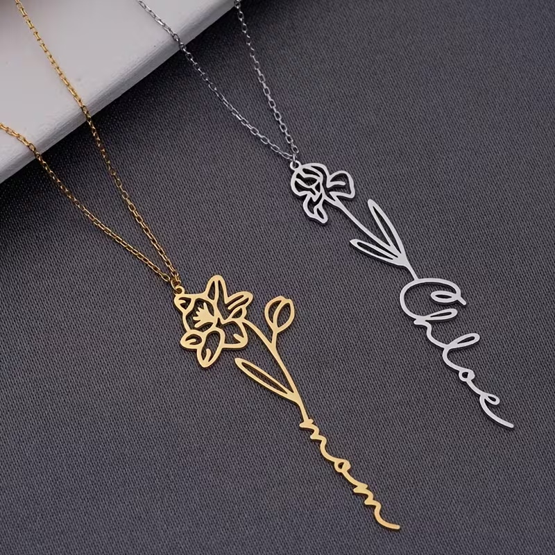 Personalized Custom Name Neckl - Birth Flower Necklace review and price